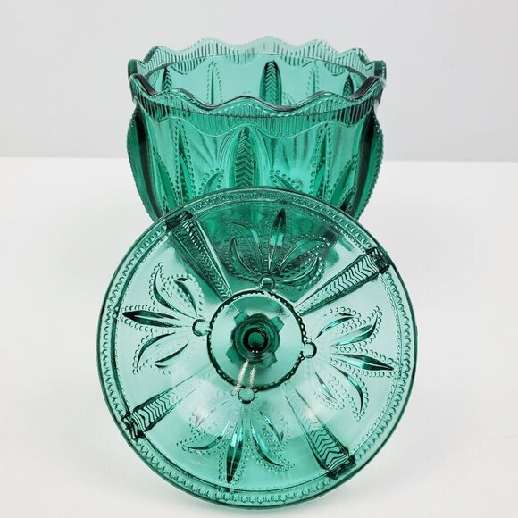 Fenton Candy Jar Vintage Spruce Green Cactus Art Glass Lidded 1995 Holidays 6+" - Picture 3 of 14